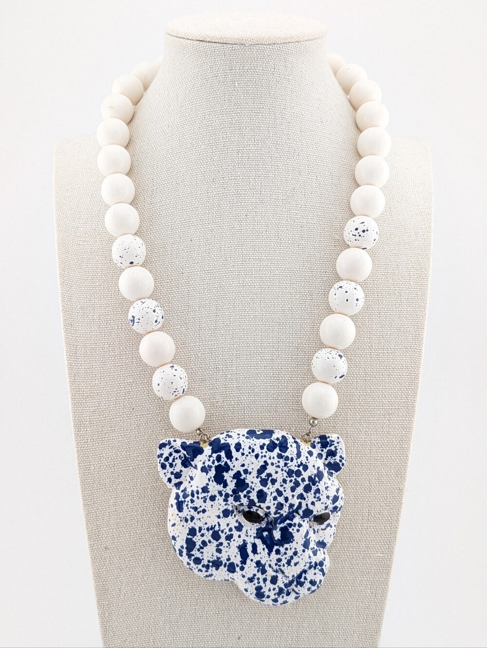 Vintage Panther Blue & White Chunky Statement Necklace - Estate Jewelry
